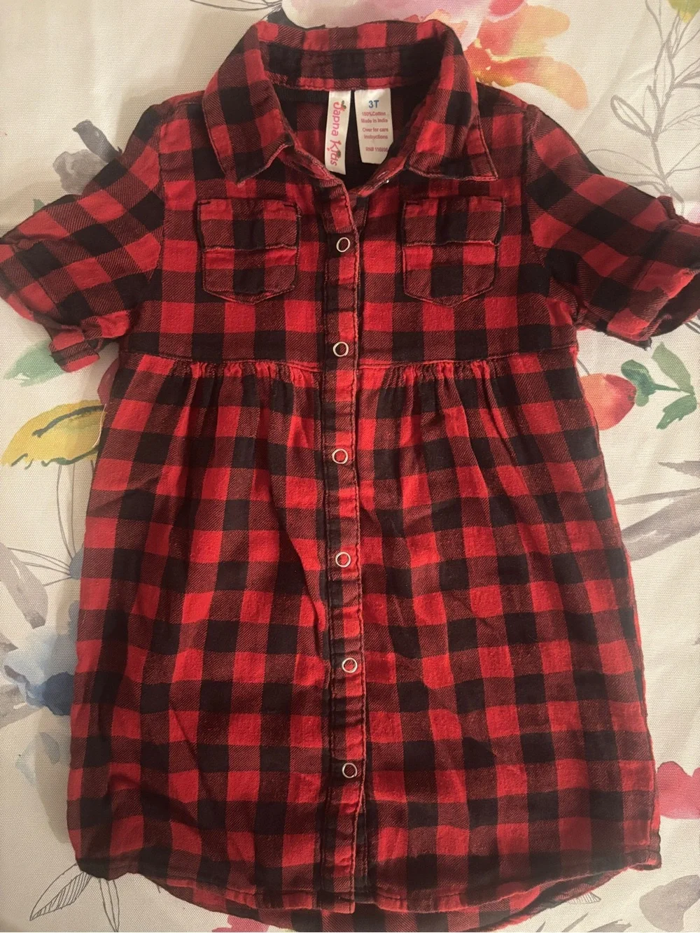 Girls Red & Black Plaid Button-Front Shirt Dress